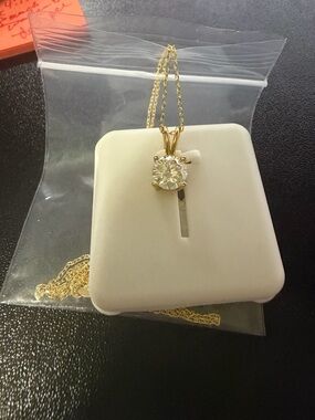 925 silver with gold Solitaire Pendant Necklace with moissanite  - Women Jewelry